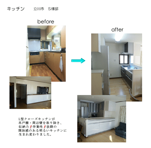 L型キッチンのリフォーム 収納力・作業性アップ